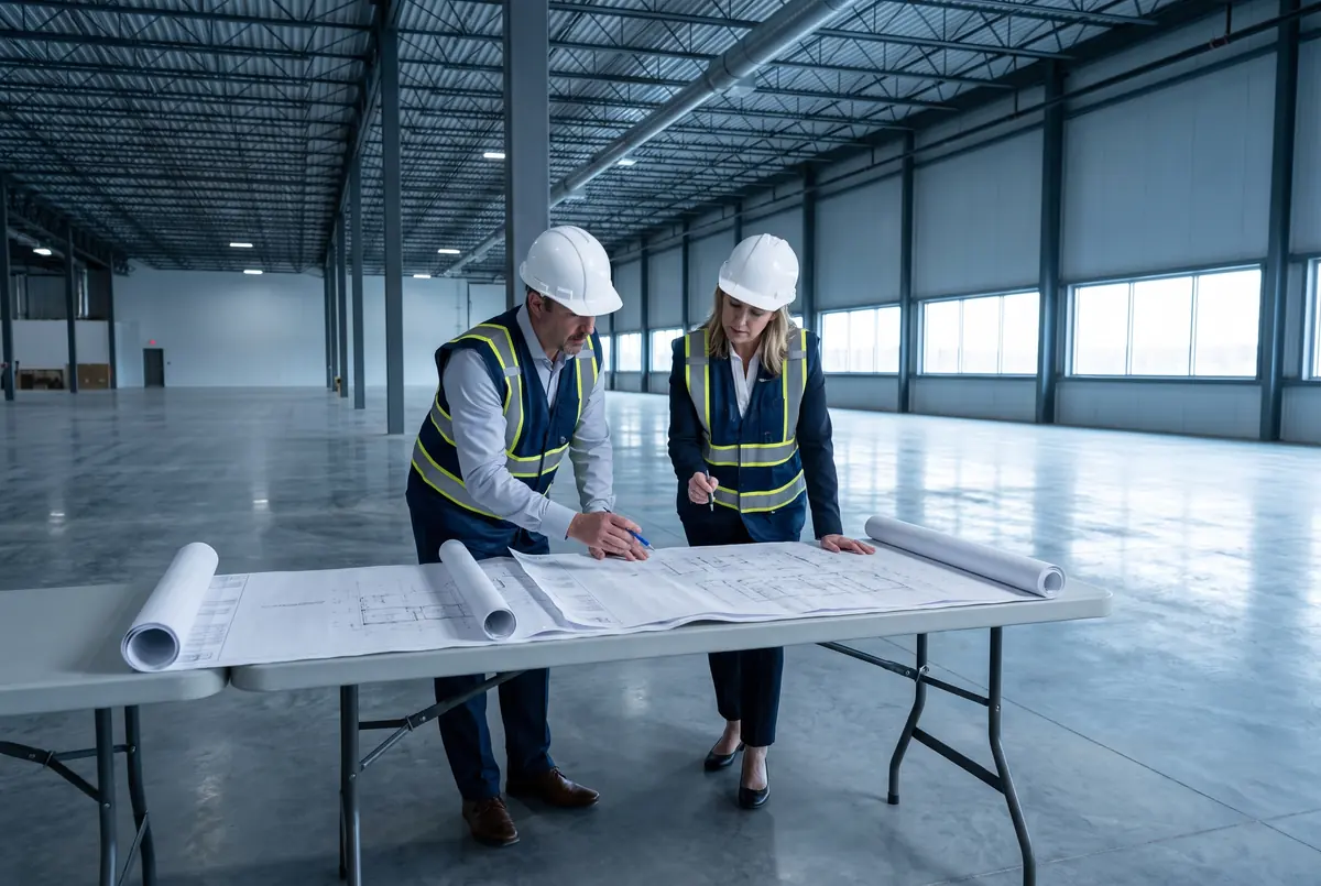 Empty industrial shell being planned as a future pharmaceutical manufacturing facility.